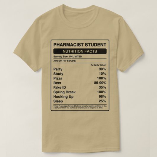 T-shirt Pharmacien Étudiant Valeur nutritive Pharmacien Ap (Design devant)