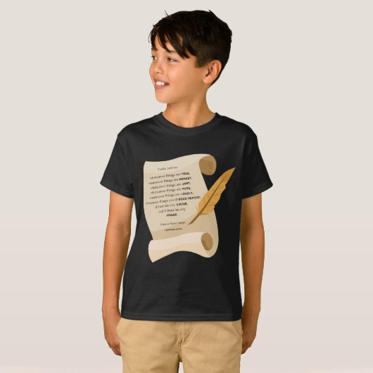 T-shirt Philippiens 4:8 KJV Bible Citation Scroll Boy's (Devant entier)