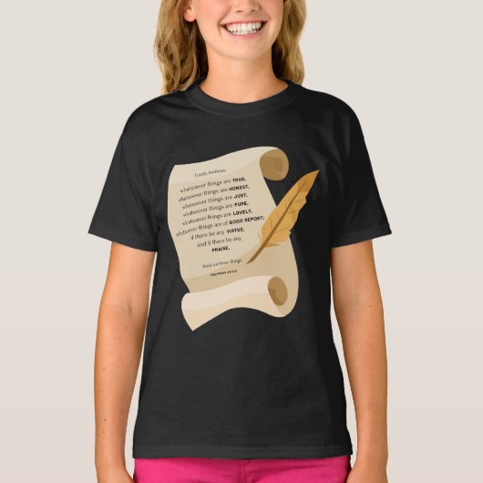 T-shirt Philippiens 4:8 KJV Bible Citation Scroll Girl (Devant)