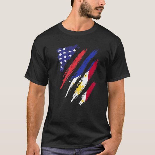 T-shirt Philippines American Grosse Drapeau USA Patriot He (Devant)