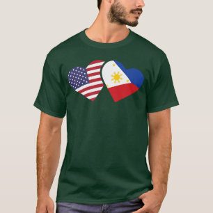 T-shirt Philippines Drapeau USA Cœur Amour Philippins Amér