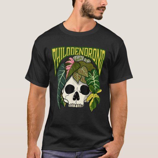 T-shirt Philodendron House Plante Lover Skull Aroids Head  (Devant)