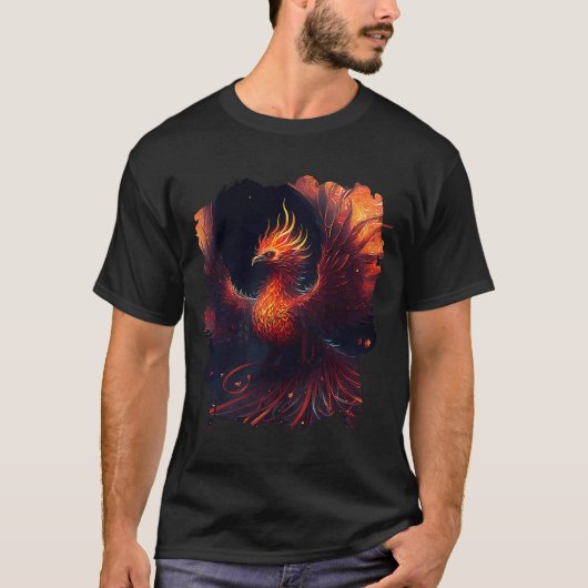 T-shirt Phoenix flammé avec ornements et lueur flamboyante (Devant)