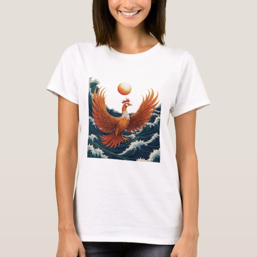 T-shirt Phoenix Wave Art - Ukiyo-e Sunset Design (Devant)
