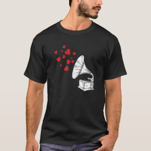 T-shirt Phonograph Heart Notes Valentines Day Cute Music L