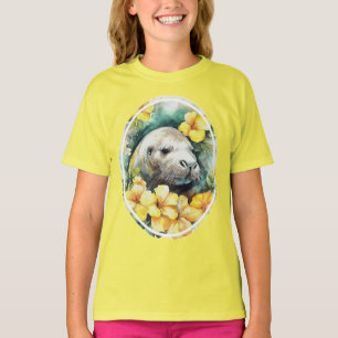 T-shirt Phoque Moine Hawaïen Et Fleurs D'hibiscus Jaunes