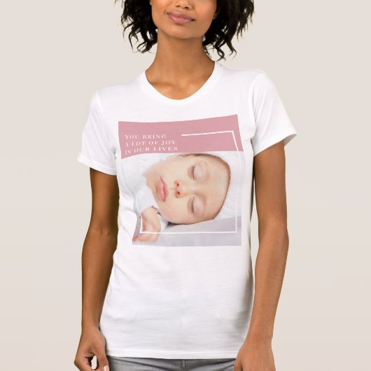 T-shirt Photo Bébé Fancy Cute | Rose et blanc | Devis (Devant)