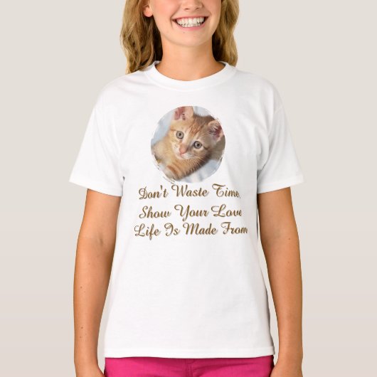 T-shirt Photo Chat Texte, remplaçable, (Devant)
