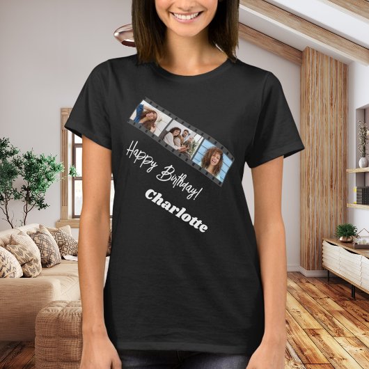 T-shirt Photo collage film name birthday woman black