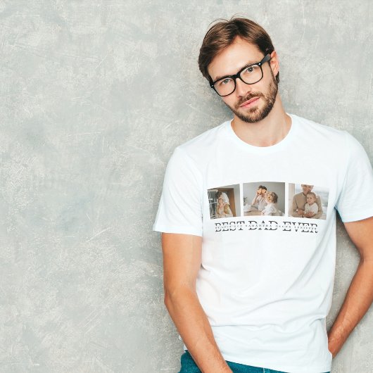 T-shirt Photo Collage moderne & Gris Meilleur Papa Jamais 
