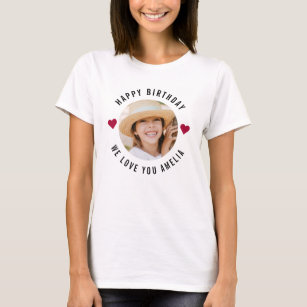 T-shirt Photo d'anniversaire joyeuse Coeurs modernes chic 