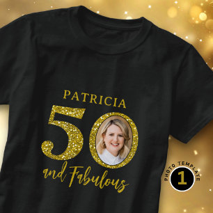T-shirt Photo de 50 ans et fabuleux noir et or pour 50e an
