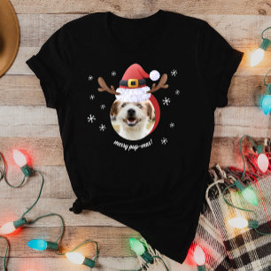 T-shirt Photo de chien avec Père Noël Reindeer Antler Casq