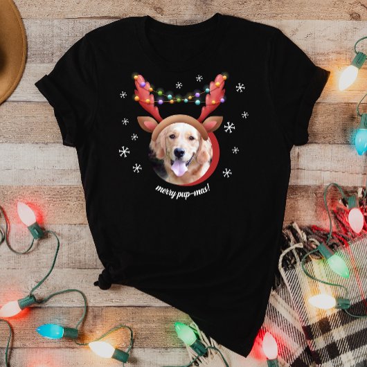 T-shirt Photo de chien avec Reindeer Antler Casquette Joye