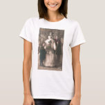 T-shirt Photo de Christmas Girls et Snowman Vintage<br><div class="desc">A charming antique 1910 French Christmas photo postcard of two pretty,  adorable little girls happily hugging and posing with their solive snowman friend,  as snow flow down upon them. Wishing a Joyeux Noel.</div>