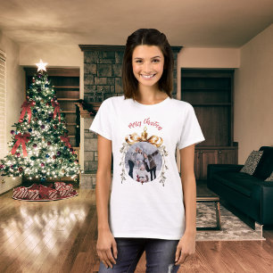 T-shirt Photo de famille de Noël blanc or rouge bauble