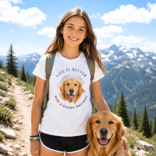 T-shirt Photo de Golden Retriever La vie est meilleure fil