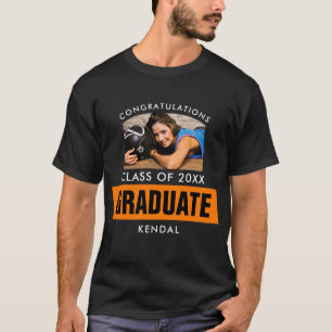 T-shirt Photo de graduation noir et orange personnalisée