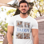 T-shirt Photo de papa<br><div class="desc">T-shirt père personnalisé avec un collage photo de famille de 4 enfants, les mots "we love you daddy" dans une police de dégradé bleu tendance, et les noms des enfants. Conseil photo : Découpez vos photos en carré avant de télécharger pour vous assurer que le sujet est au centre pour...</div>