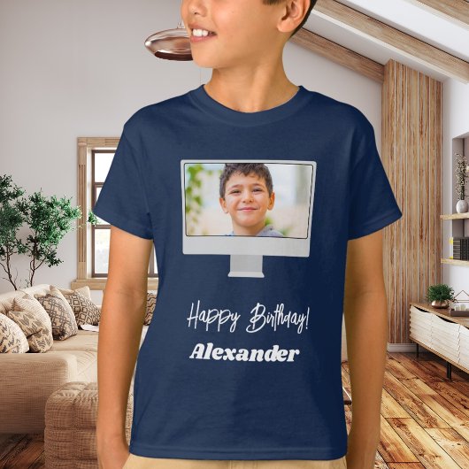 T-shirt Photo name birthday boy blue
