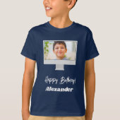 T-shirt Photo name birthday boy blue (Devant)