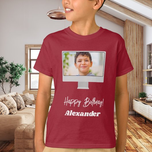T-shirt Photo name birthday boy red
