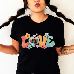 T-shirt Photo personnalisée Amour Coeur Fleur Hippie