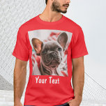 T-shirt Photo personnalisée et texte rouge<br><div class="desc">T-shirt rouge perso et texte</div>