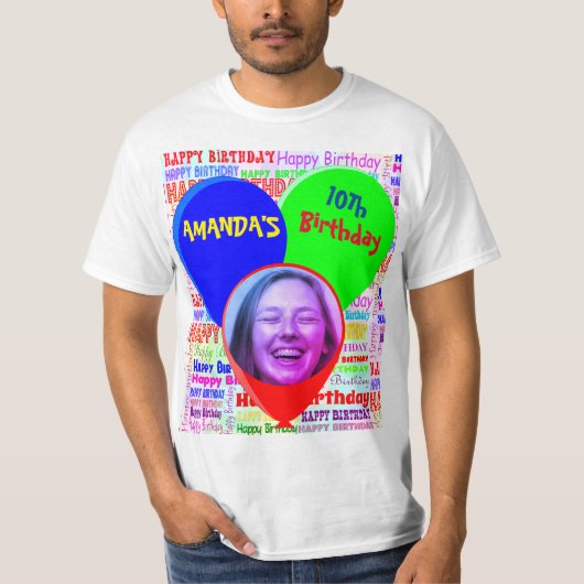 T-shirt Photo sur mesure et nom fête d'anniversaire heureu (Devant)