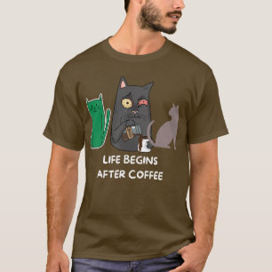 T-Shirt photos de chat pour amateurs de café brun