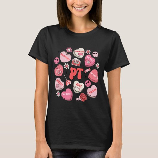 T-shirt Physical Therapy Groovy Valentine's Day Heart Cand (Devant)