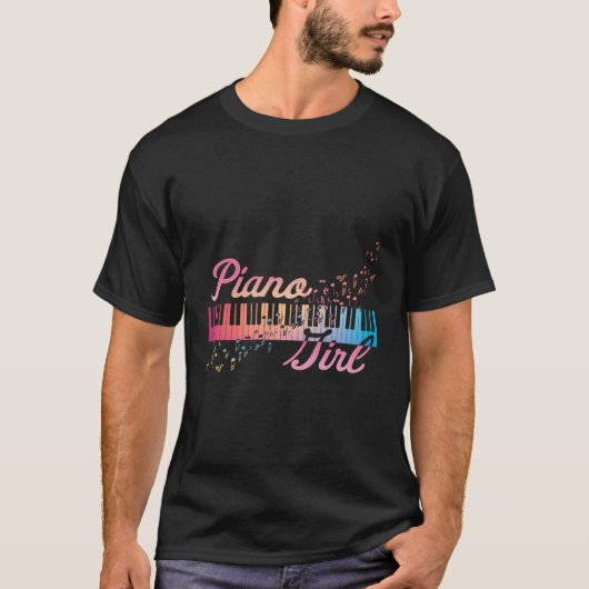 T-shirt Piano Clavier coloré Notes musicales (Devant)
