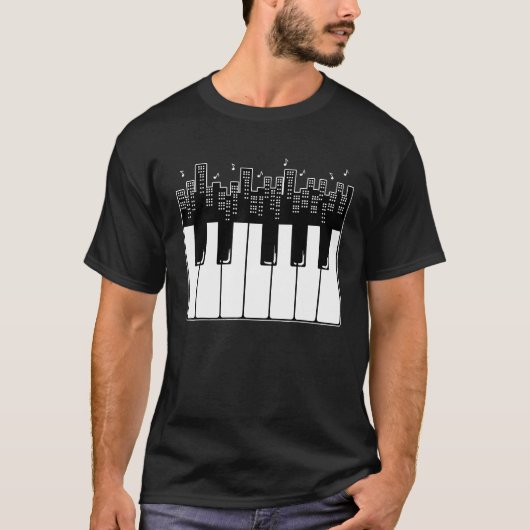 T-shirt Piano Clavier Skyline Pianiste Musique Lover Tee (Devant)