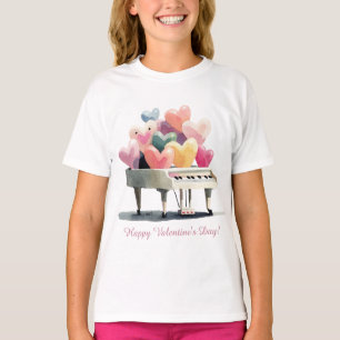 T-shirt Piano des cœurs de l'amour Saint-Valentin