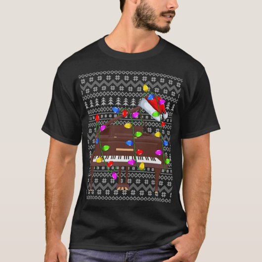 T-shirt Piano Lighting Xmas Sweater Ugly Piano Noël (Devant)