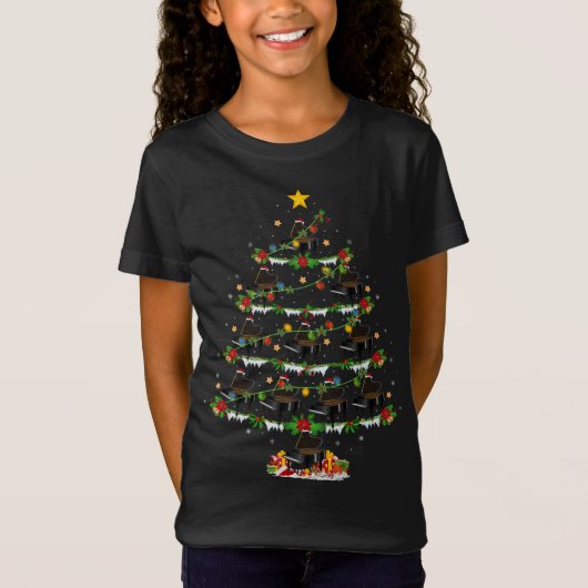 T-Shirt Piano Musique Lover Xmas Lights Piano Arbre de Noë (Devant)