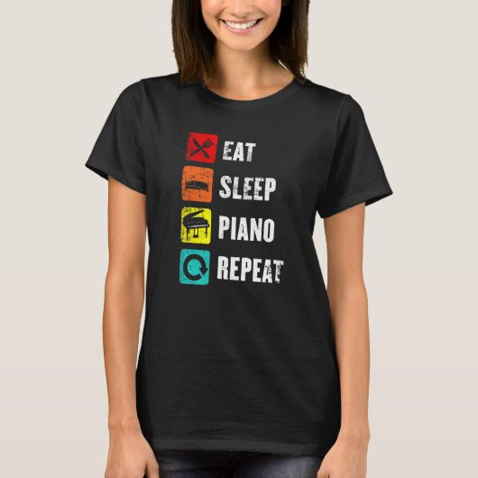 T-shirt Piano Slogan Manger Sleep Répéter Réussite Lire mu (Devant)