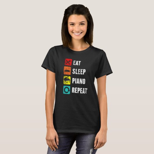 T-shirt Piano Slogan Manger Sleep Répéter Réussite Lire mu (Devant entier)