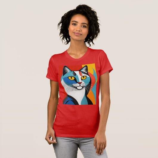 T-shirt Picasso, Chat, Famille, Kitzch, Art, Whiskers, Col (Devant entier)