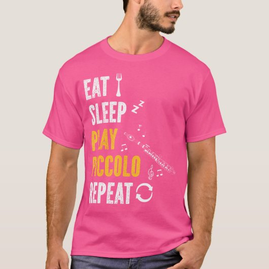 T-shirt Piccolo Flûte Lecteur Mange Sommeil Jouer Piccolo (Devant)