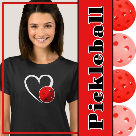 T-shirt Pickleball Amour Coeur Blanc Pickleball Rouge