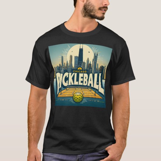 T-shirt Pickleball Chicago Skyline (Devant)