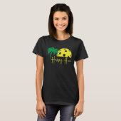 T-shirt Pickleball Lover HAPPY HOUR Funny Gros Sunset Palm (Devant entier)