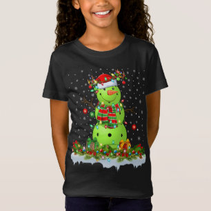T-Shirt Pickleball Noël Éclairage drôle Snowman Pickleball