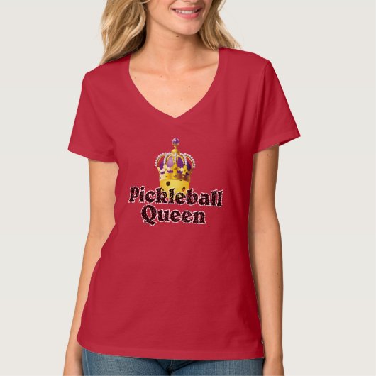 T-shirt Pickleball Queen, Balle Jaune Violet, Couronne Or (Devant)