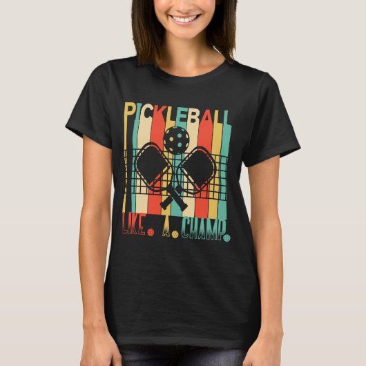 T-shirt Pickleball Rétro Comme Un Champ Paddle, Ball, Net (Devant)