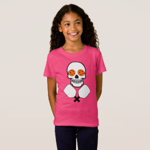 T-Shirt Pickleball Skull and Crossles Paddles, Orange Ball