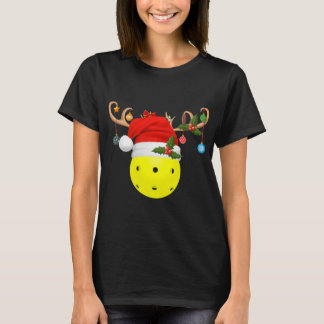 T-shirt Pickleball Xmas Reindeer Santa Hat