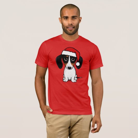 T-shirt Piebald Dachshund Père Noël Cute Wiener Chien (Devant entier)