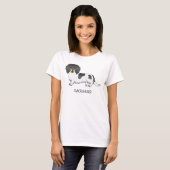 T-shirt Piebald Noir Et Tan Cheveux Long Dachshund Et Text (Devant entier)